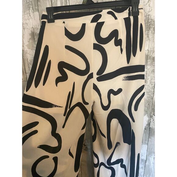Aikha abstract black and white wide leg pants L - Picture 6 of 6